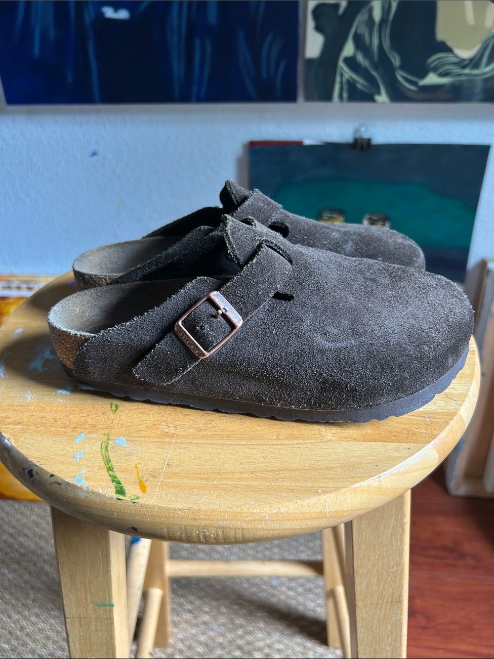 Birkenstock Dark Brown Suede Clog with Buckle